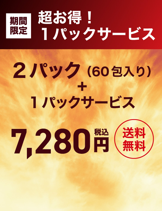 期間限定！超お得！１パックサービス 2パック（60包入り）+1パックサービス 送料無料 7,280円（税込）円(税込)